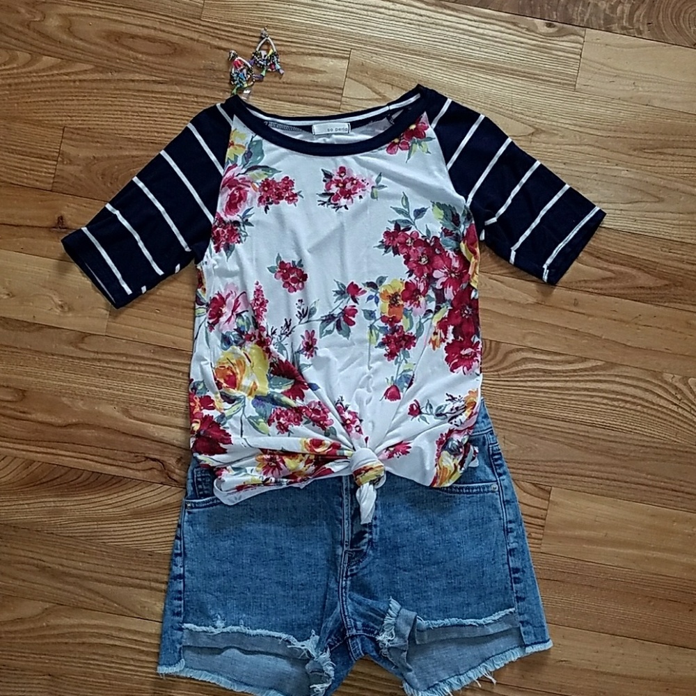 So Perla floral stripe tee